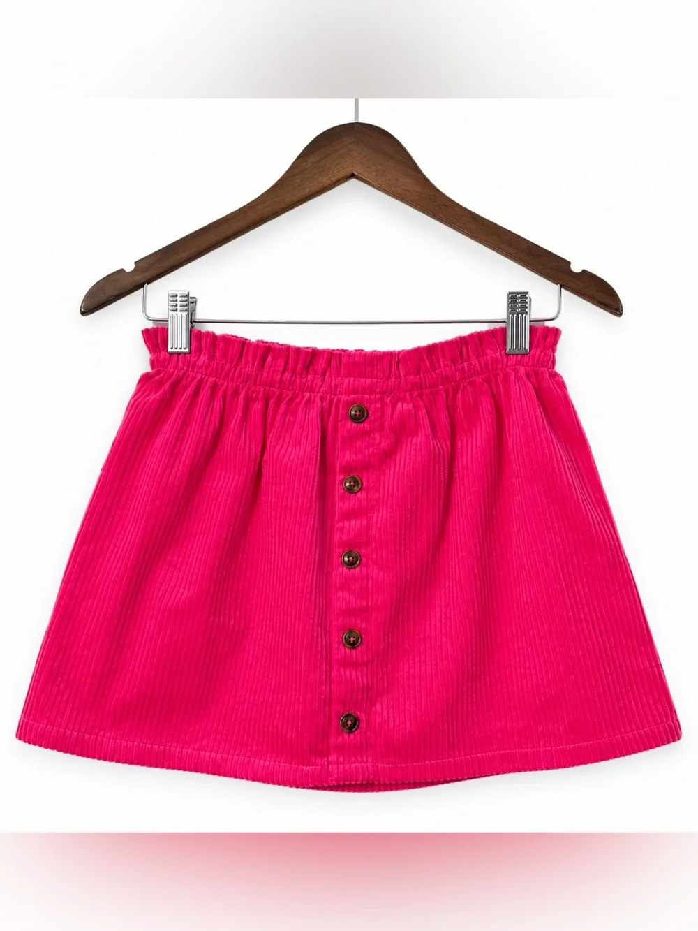 Isaac Mizrahi New York Girls Pink Corduroy Button Front Skirt Size M(7/8) Cotton